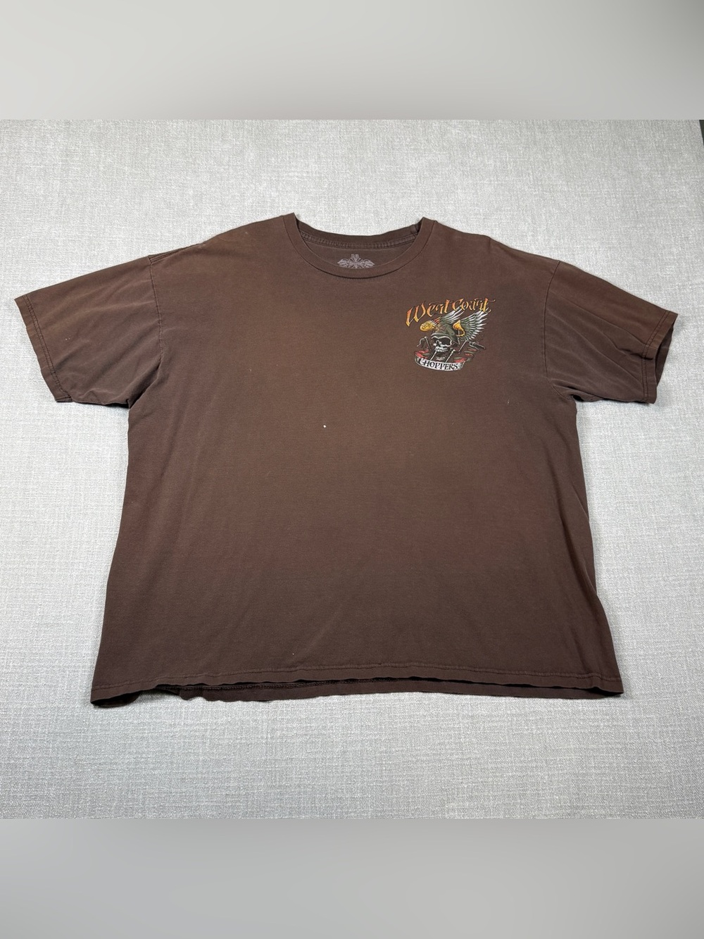 West Coast Choppers T-Shirt Mens XL Brown Skull Wings Biker Motorcycle Y2K